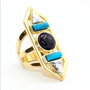Yellow Gold SandStone Multicolored Statement Ring